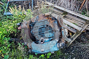 A discarded old yacht diesel engine