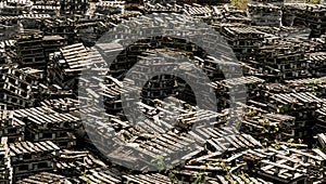 Discarded pile of wooden pallets