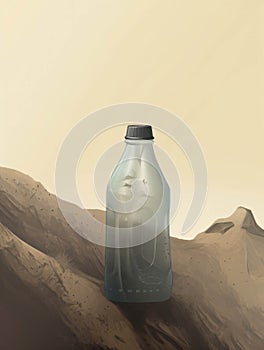 A discarded plastic bottle bashed and covered in dirt on the side of a mountain.. AI generation photo