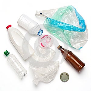 Discarded plastic items isolated