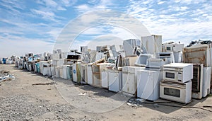 discarded refrigerators in recycling yard