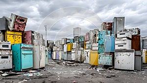 discarded refrigerators in recycling yard