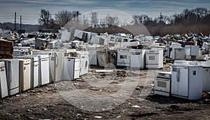 discarded refrigerators in recycling yard