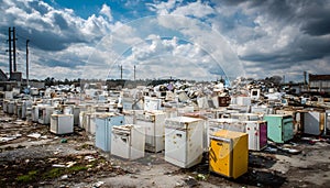 discarded refrigerators in recycling yard