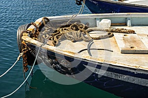 Discarded ropes stern boat La Ciotat