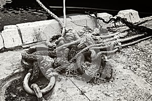 Discarded ropes on a wharf in Mono