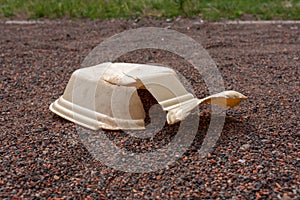 Discarded torn takeaway container for food