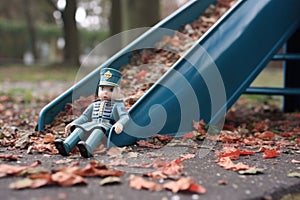 discarded toy soldier near slide