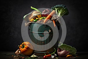 Discarded Vegetables: Wasted and Spoiled Food Thrown in the Trash, AI Generated