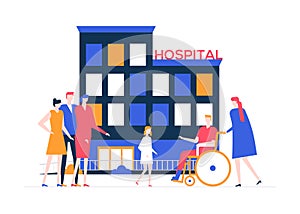 Discharge from the hospital - colorful flat design style illustration