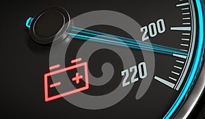 Discharged battery warning light in car dashboard. 3D rendered illustration