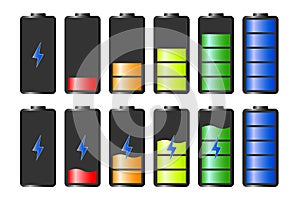 Discharged and fully charged battery smartphone. Battery charge indicator icons. vector graphics