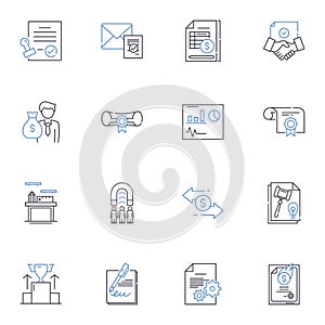 Discipline line icons collection. Control, Authority, Regulation, Order, Training, Rules, Restraint vector and linear