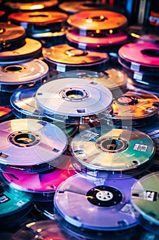 Discman and CDs 90s retro background