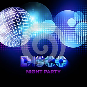 Disco background with discoball. Vector photo