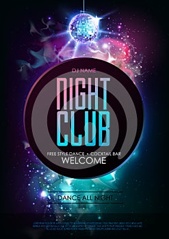 Disco ball background. Disco Night club party poster on open space background.