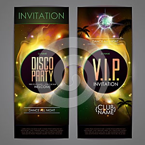 Disco ball background. Disco party poster on open space backgrouDisco ball background. Disco party poster on open space background