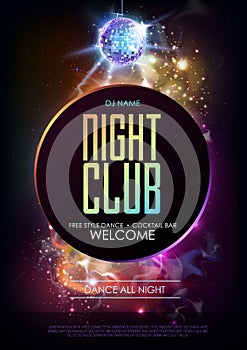 Disco ball background. Disco Night club party poster on open space background.