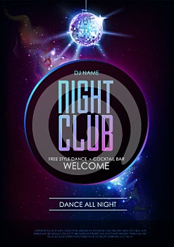 Disco ball background. Disco Night club party poster on open space background.