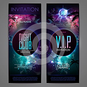 Disco ball background. Disco party poster on open space background. Night club