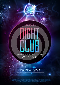 Disco ball background. Disco Night club party poster on open space background.