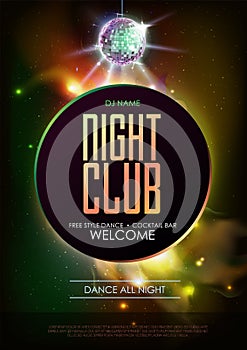 Disco ball background. Disco Night club party poster on open space background.