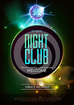 Disco ball background. Disco Night club party poster on open space background.