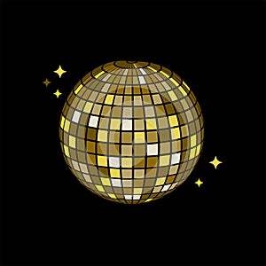 Disco ball black background. Retro party poster. Music poster. Vector illustration.