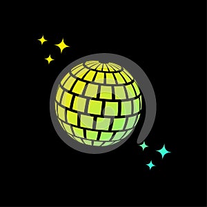 Disco ball black background. Retro party poster. Music poster. Vector illustration.