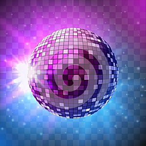 Disco ball with bright rays on transparent background â€“ vector