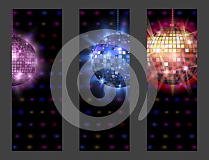 Disco ball discotheque card music party night club dance equipment vector illustration.