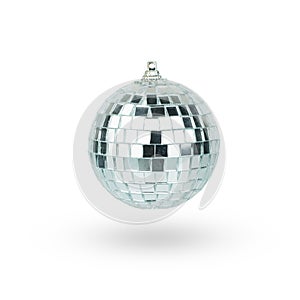 Disco ball hanging on chainlet isolated on white