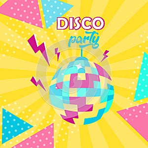 Disco ball icon. Disco party poster