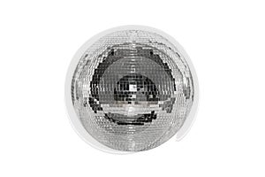 Disco ball isolated on a white background. A spherical object with a mirror surface. Mirror ball. Concept of a night club party,