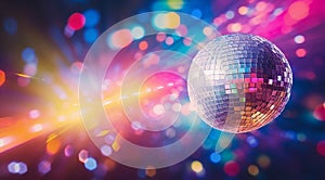 disco ball and lights, disco ball on abstract colored background, disco ball in the night club, lights in the disco