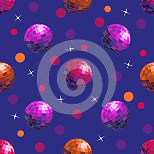 Disco ball lights, retro party pattern. Circle color stars, colorful holiday ornament, futuristic sparkles, decoration