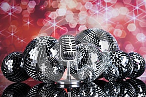 Disco Ball, Microphone and Music background