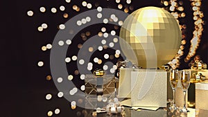 The disco ball or mirror ball and gift box for party concept 3d rendering