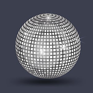 Disco ball,mirror ball silver vector elements for Artwork greeting gift box holiday background cards party White background,Isolat