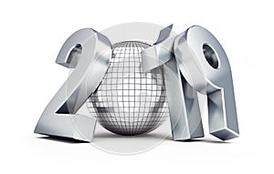 Disco ball new year 2019 on a white background 3D illustration, 3D rendering