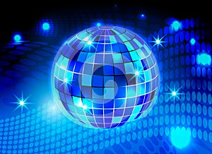 Disco ball night party blue lights background