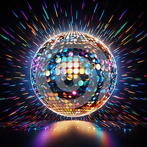 Disco ball with party illumination glow. 80s styled disco party mirror ball.