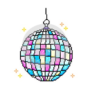 Disco ball pixel art vector illustration