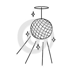 Disco ball with stars. Cartoon style. Design element. Hand drawn line art vector illustration isolated on white