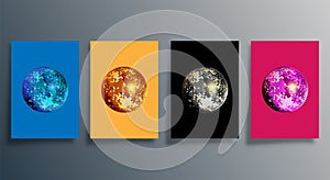 Disco ball in various colors. Set of mirrorball design for party flyer, brochure cover, or retro poster photo