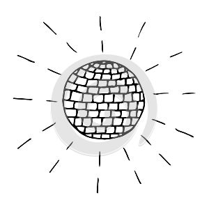 Disco ball vector illustration, hand drawing doodle