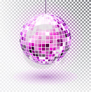 Disco ball. Vector illustration. Isolated. Night Club party light element. Bright mirror ball design for disco dance