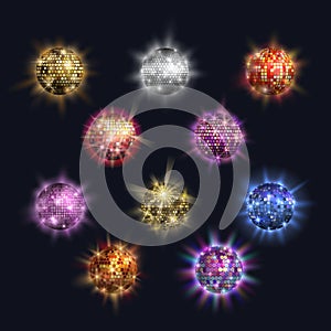 Disco balls vector club sphere glitter retro party nightlife. Discoballs background illustration party bright design