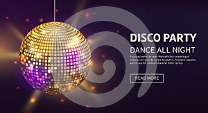 Disco banner. Mirrorball party disco ball invitation card celebration fashion partying poster template dance club photo