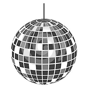 Disco club mirrorball icon. Shining nightclub sphere. Dance music party discoball. Glitterball in retro discotheque